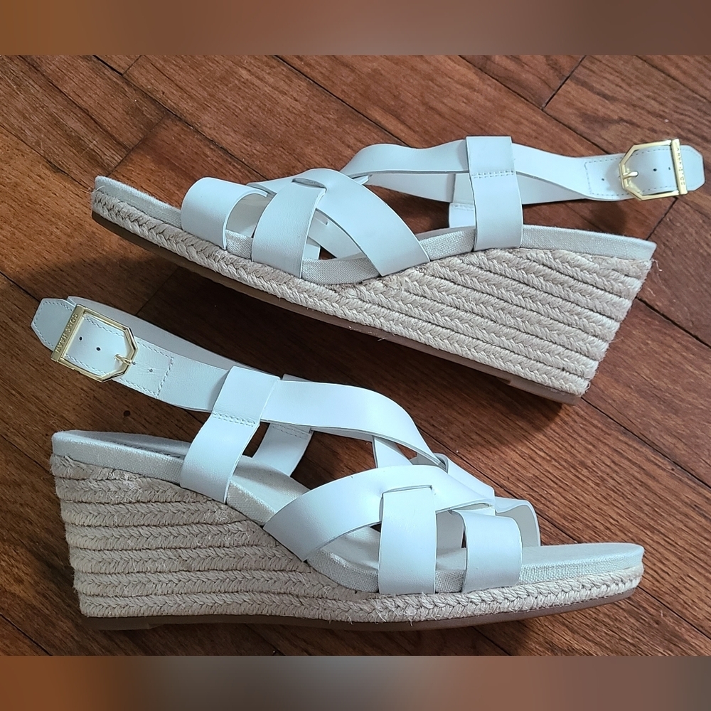 Cole Hann Crystal Wedge Espadrille Sandal 8B white tan 3 inch